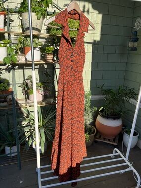1989 Vintage Stella Dottir Black and Deep Orange Halter Dress